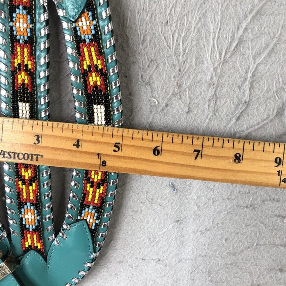 Enterprises Beaded Leather Belt Womens Medium Turquoise Western Buckle USA 408 - Picture 6 of 16